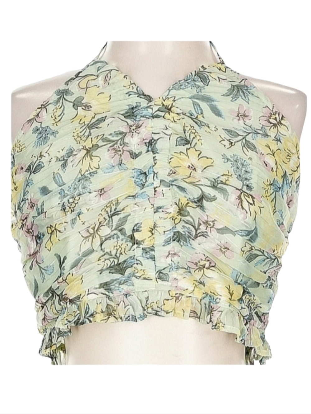 AMERICAN EAGLE Y2K Fairycore Floral Halter Crop Top Festival Mint Green NWT Sz L